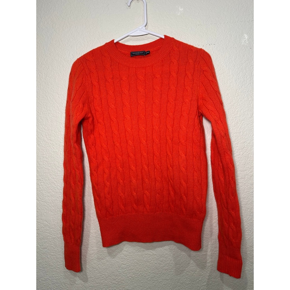Vineyard Vines Cashmere Cable Knit Sweater Orange XXS Womens Crew Neck Long Slee